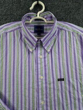Faconnable Green Purple Button-Down XL All Cotton USA Long Sleeve Men Shirt